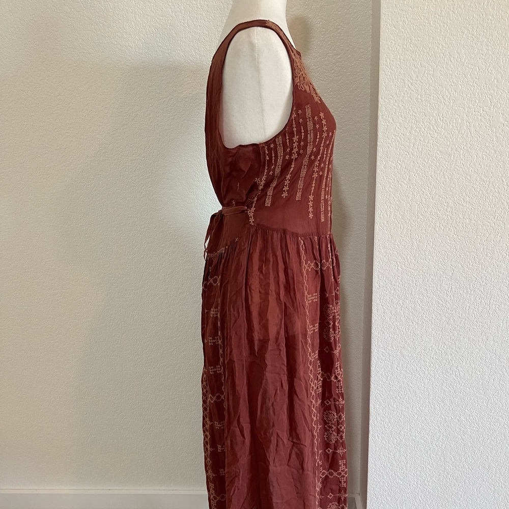 Johnny Was Brown Embroidered Sleeveless Maxi Dress Women’s Medium Boho Long - Picture 8 of 9